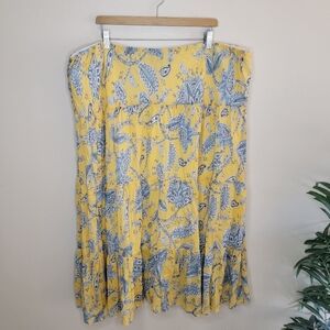 Chaps | Yellow Navy White Paisley Floral Print Skirt Size 3X